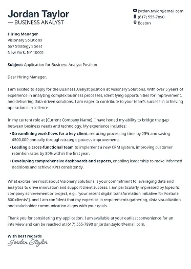 Business Professional Cover Letter Template for Corporate and Management Roles