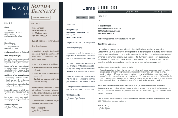Professional cover letter templates from Resumaly — beautiful designs, free to use