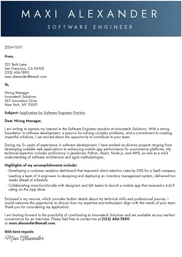 Technology & Software Developer Cover Letter Template