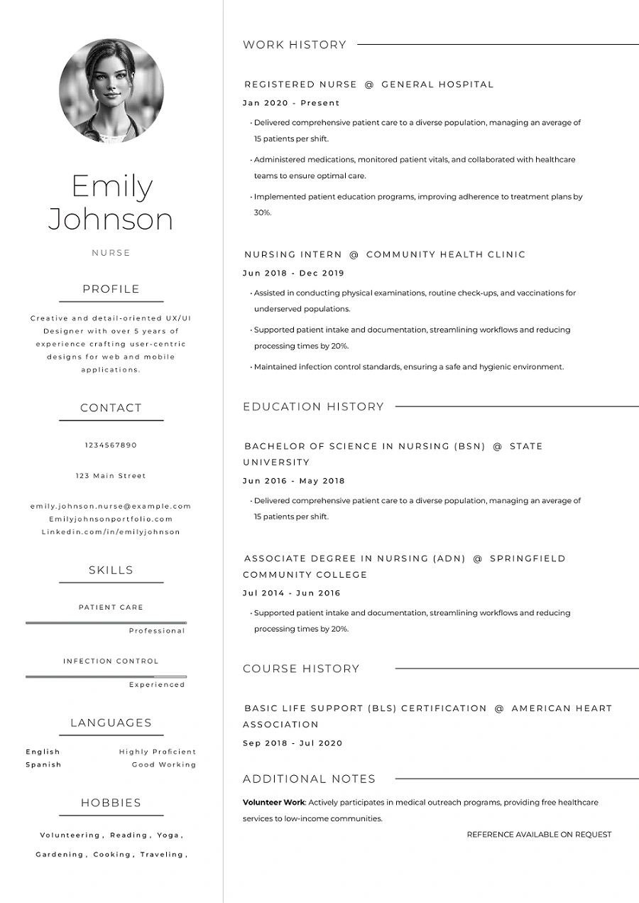 Free ats resume template for nurse showcasing skills, experience, and certifications