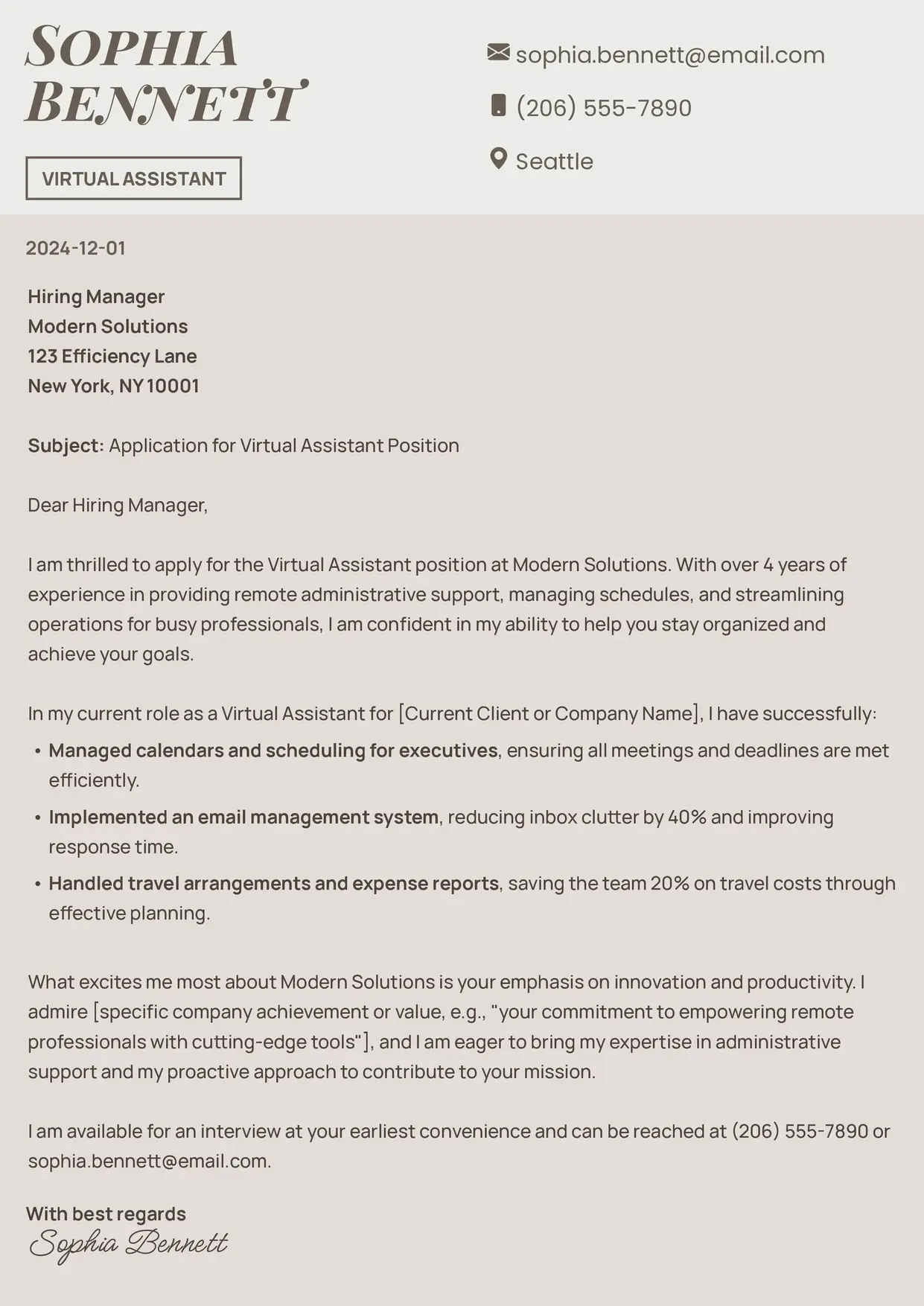 Focus cover letter template